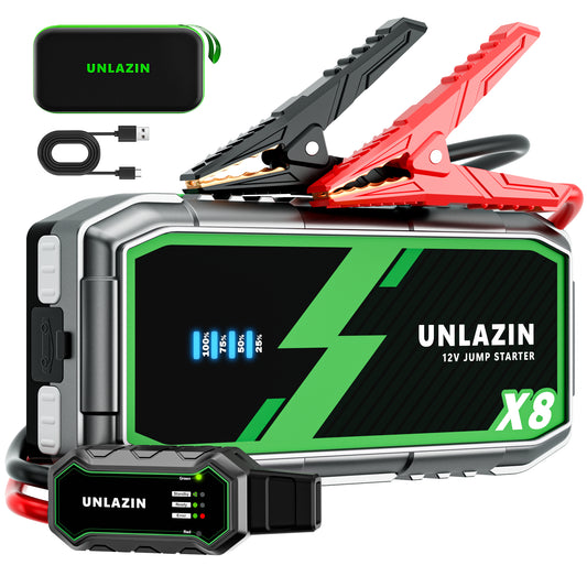 UNLAZIN 8000A Jump Starter, 12V Car Battery Jump Starter with Force Start, Portable Jump Starter Battery Pack(All Gas 12L Diesel Engine) with Dual USB Output Quick Charge, LED Light for Passenger Car