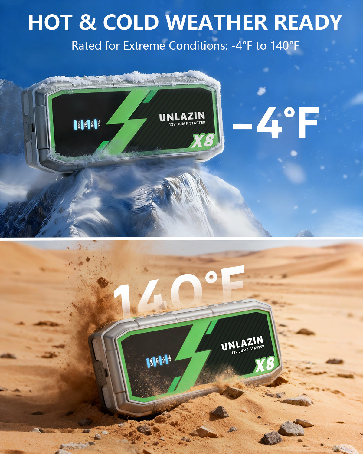 UNLAZIN 8000A Jump Starter, 12V Car Battery Jump Starter with Force Start, Portable Jump Starter Battery Pack(All Gas 12L Diesel Engine) with Dual USB Output Quick Charge, LED Light for Passenger Car